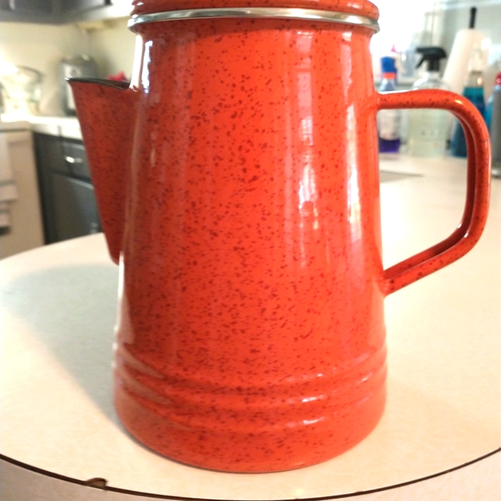 Speckled enamel coffee pot stove top, Paula Deen
